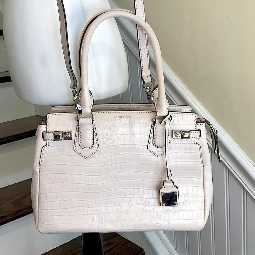 HENRI BENDEL CARLYLE Blush Croc Embossed Top Handle Satchel w/ Strap MINT